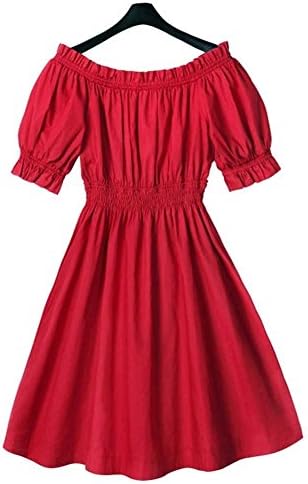 Women's Plus-size Red Fashion Off-Shoulder Puff Sleeve Dress Large