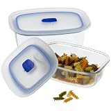 Bormioli Rocco 3.40800.SC4.0.21.990 Frigoverre Rectangular Tempered-Glass Food-Storage Containers with Vented Lids, Set... by BORM9