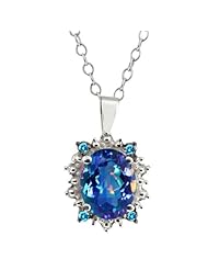 2.32 Ct Oval Millenium Blue Mystic Quartz Topaz Sterling Silver Pendant 18"