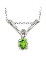 0.90 Ct Oval Green Peridot .925 Sterling Silver Pendant 7X5MM With 18" Chain