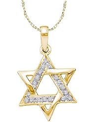 10k Yellow Gold Diamond Star Magen David Womens Ladies Fashion Pendant with 18" Chain - .10 (1/10) Ct.t.w.