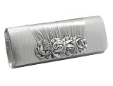Produkt-Bild: Damen Handtasche Clutch mit edlem Blumen Muster in eleganten Satin Samt in der Farbe Silber