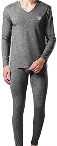 Grey Men's Autumn&winter V Collar Thermal Long Sleeve Underwear Suit