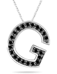0.37 Cts Black Diamond G Initial Pendant in 14K White Gold
