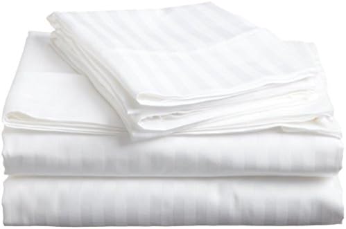#1 Bed Sheet Set on Amazon - Super Silky Soft - SALE - HIGHEST QUALITY 100% Brushed Microfiber 1800 Prestige Bedding Collections - Wrinkle, Fade, Stain Resistant - Hypoallergenic - Deep Pockets - Luxury Fitted &amp; Flat STRIPED Sheets, Pillowcases - Best For Bedroom, Guest Room, Children's Room, RV, Vacation Home, - 100% MONEY BACK GUARANTEE - (TWIN, White)