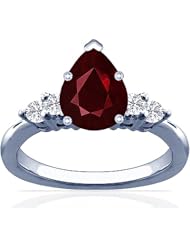 14K White Gold Pear Cut Ruby Ring With Sidestones