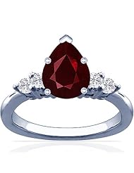 18K White Gold Pear Cut Ruby Ring With Sidestones