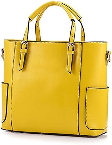 Popobagp Women's Large Genuine Leather Tote Bag Free Style Shoulder Bag Top Handle Handbag Lemon Yellow