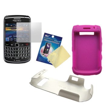 Purple Silicone Case w/ White Hard Cover & LCD Screen Guard / Protector for BlackBerry Bold 9700 / 9780