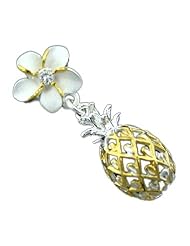 925 Silver Two Tone Plumeria w/ Dangling Pineapple Pendant Hawaiian Silver Jewelry