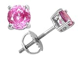 1.20 cts Genuine Round Lab Created Pink Topaz Screw Back Earring Studs - 14kt White or Yellow Gold