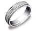 14k White Gold 6mm Oval Comfort Fit Men's Wedding Band w/ Polished Twin Concave Center Cuts