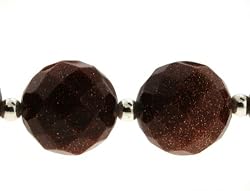 16 inch Round Goldstone 12mm Necklace Sterling Silver