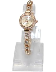 Womens Round Shaped Luxury Quartz Analog Super Watch Wristwatch Stainless Steel Top New Gold Dial