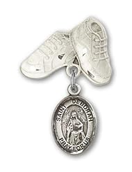 Sterling Silver Baby Badge with St. Deborah Charm and Baby Boots Pin