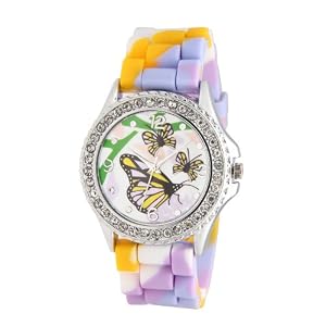 Silicone Ceramic Butterfly Dial Pastel Lavender Peach & White Colors