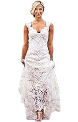 A-line Sleeveless Keyhole Lace Wedding Dress 