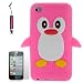 AOA CasesTM Hot Pink Penguin Style Case Back Cover For Apple iPod Touch 4TH Gen Generation 4 4G + Mini Stylus