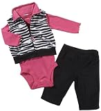 Carter's Girls Zebra Fleece Vest 3 Pc Set Hot Pink Black 3-24 Months (18 months)