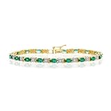 SPARKLING GENUINE EMERALD & DIAMOND 14K GOLD BRACELET