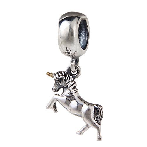 Everbling Unicorn Dangle Authentic 925 Sterling Silver Charm Bead Fits Pandora Chamilia Biagi Troll Charms Europen Style Bracelets