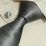 Grey Solid Tie for Men Plain Gift Boyfriend Discount Silk Neck Ties Cuff Links Set 9234