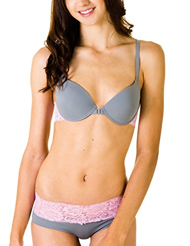 Bella Intimates Junior's Front Closure Push-Up Bra & Matching Panties (38C-XLarge, Gray)