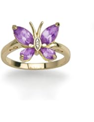 Yellow Gold Plated Sterling Silver Amethyst and Diamond-Accent Butterfly Ring