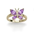 Yellow Gold Plated Sterling Silver Amethyst and Diamond Accent Butterfly Ring