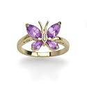 Yellow Gold Overlay Sterling Silver Amethyst w/ Diamond Accent Butterfly Ring
