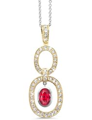Trio Oval Diamond Pendant In 18K Yellow Gold With A 1.06 ct. Genuine Ruby Center Stone.