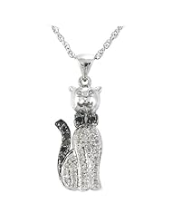 Sterling Silver Black and White Diamond Cat Pendant Necklace (1/4 cttw), 18"