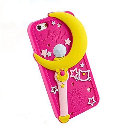kangweichuang Iphone 5C Sailor Moon Case,3D Japanese Anime Sailor Moon Back Cover Back Cover Soft Silicone Case for Apple Iphone 5C -Crescent Moon Magic Wand Stick Rod Style