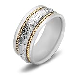 14k Gold Two-Tone Atique Men's Wedding Band,10 mm