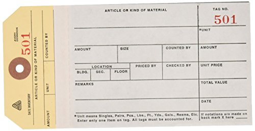 Avery Manifold Inventory Tags, Unstrung, Manila, Numbered 501-1000, 6.25 x 3.12-Inches, Box of 500 (15371)