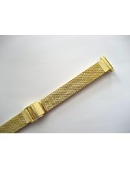 10-13MM GOLD STAINLESS STEEL MESH VINTAGE BUCKLE WATCH BAND STRAP