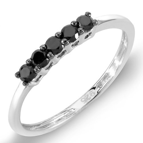 Sterling Silver Round Black Diamond Ladies Anniversary Wedding Band Ring 1/3 CT (0.37 cttw)