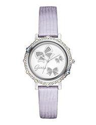 GUESS Womens U0302L2 Bow Inspired Genuine Leather Lilac Watch