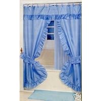 DOUBLE SWAG SHOWER CURTAIN, LINER & RINGS, LIGHT BLUE COLOR