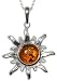 Certified Genuine Honey Amber and Sterling Silver Flaming Sun Medium Pendant, 18"