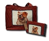 Claws Collection Needlepoint BullDog Quilted Tote Bag Purse and Wallet Set QT-W-322