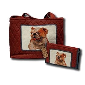 Claws Collection Needlepoint BullDog Quilted Tote Bag Purse and Wallet Set QT-W-322