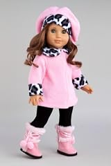 Elegance - Pink fleece coat, matching hat, black pants and pink boots - Clothes for 18 inch Dolls