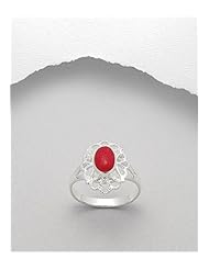 Red Resin Reconstructed stones Ring In 92.5 Sterling Silver