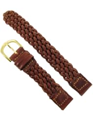 14mm Hirsch Genuine Calfskin Leather Braided Brown Tan Watch Band Regular