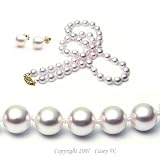 AAA Quality 16 Inch Round 6.5-7mm White Akoya SaltWater Cultured Pearl Necklace Earrings Set