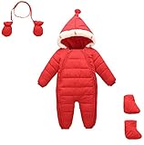 Happy Cherry 新生児服 カバーオール 外出服 着ぐるみ ベビー 外出服 長袖 厚手 冬 防寒 可愛い 男の子 女の子 出産祝い レッド L 110cm