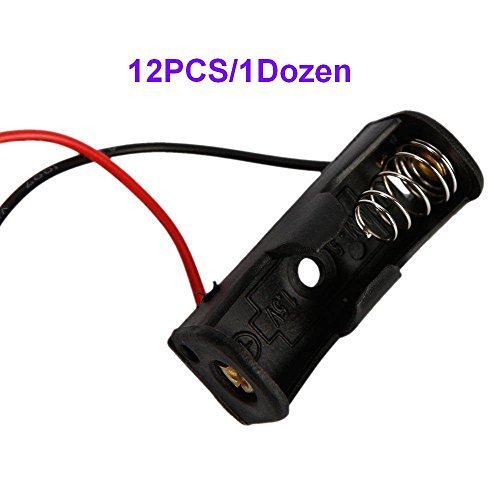 WAYLLSHINE 12 Pcs/1 Dozen 12V 23A Battery Spring Clip Black Plastic 1x23A Battery Case Holder Box 4.3 Inch Black Red Wire Leads