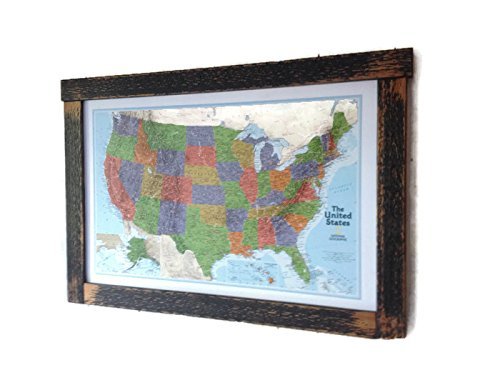 Push Pin Map, Framed Map, Push Pin Travel Map, Rustic Frame Map. United States Push Pin Map