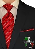 Berioni Hand Made in Italy 100% Woven Silk Mens Neck Tie + Pocket Square Jacquard Woven Tie and Hanky Set Red White X2